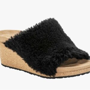 Birkenstock Papillio Namica Teddy Black Wedge Sandals Size 38 Shearling Limited